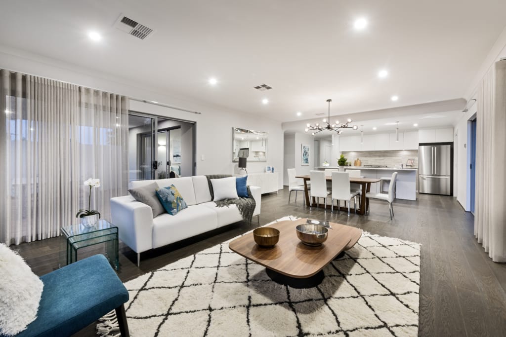 blue velvet, fur rugs, home staging